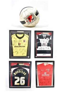 Lot 6 - Darlington Football Club Signed Items Black/white hooped shirt signed by various players, Red shirt