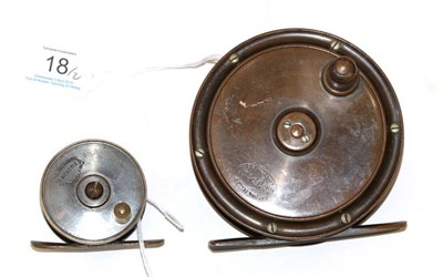Lot 18 - A 4 in. brass platewind salmon fly reel, by Eaton & Deller, London, horn handle, smooth brass foot