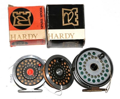 Lot 42 - A Hardy, The Viscount 150, alloy fly reel, and a Hardy, The Sunbeam 6/7, alloy fly reel, with spare