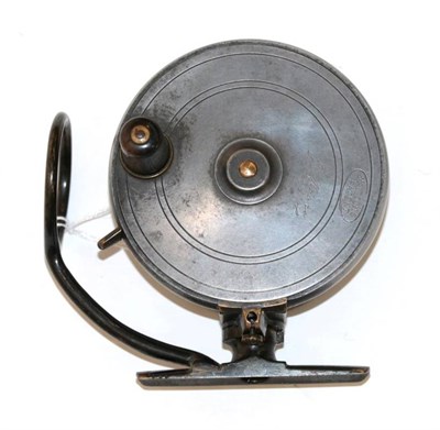 Lot 48 - A Malloch's Patent, 4 in. alloy sidecaster reel, horn handle, smooth brass foot and line guide, the