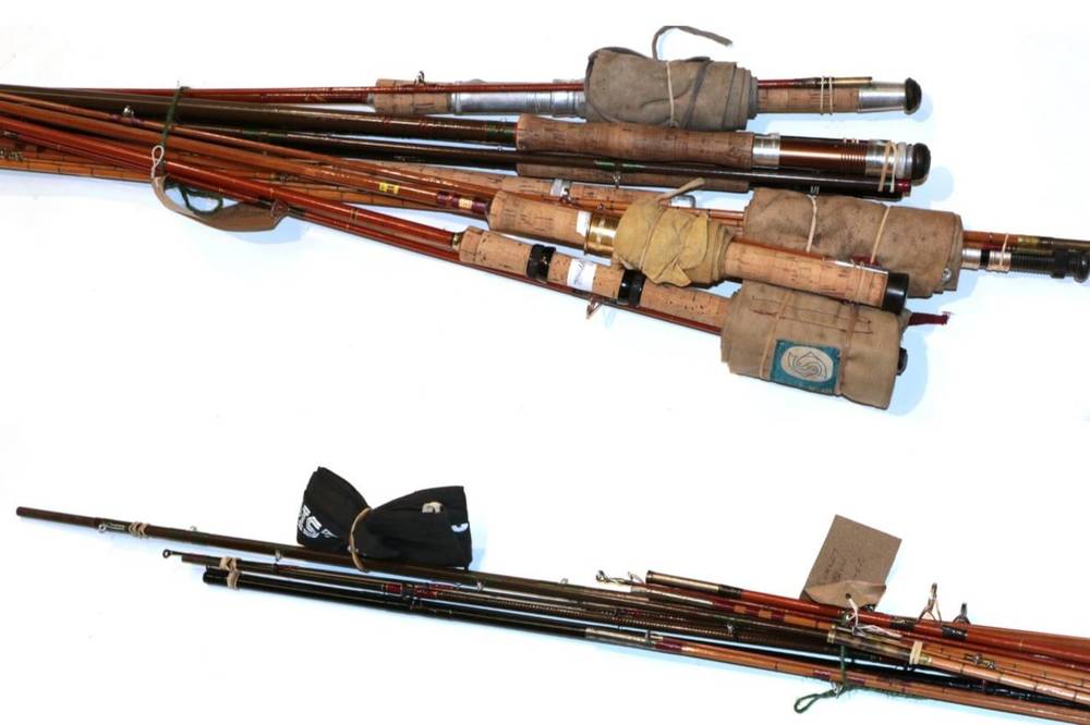 Lot 60 - An Elite two-piece, split cane, trout fly rod, 7 ft., and six other cane and fibreglass fly and...