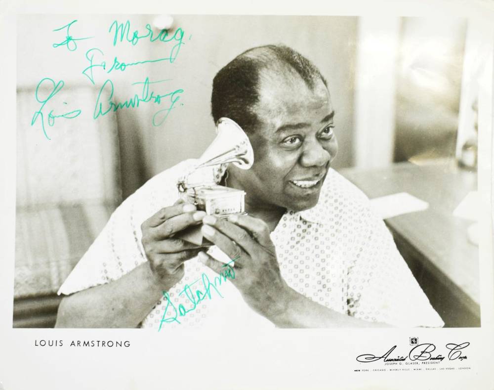 Lot 101 - Louis Armstrong Autographed Photograph black and white, hand signed 'To Morag from Louis...