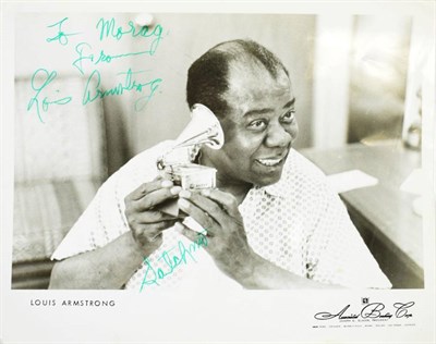 Lot 101 - Louis Armstrong Autographed Photograph black and white, hand signed 'To Morag from Louis...