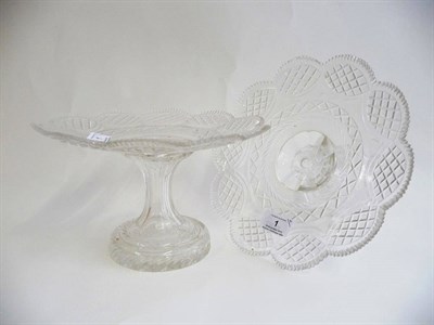 Lot 1 - A Pair of Glass Tazzas, 19th century, of lobed circular form with bands of slice and strawberry...
