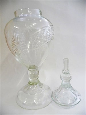 Lot 2 - A Large Glass Vase and Cover, mid 19th century, the panelled domed cover with similar knop, the...