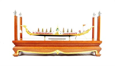 Lot 130 - A Cased Presentation Model of the Royal Thai Barge ''Sappana'', with two brass plaques...