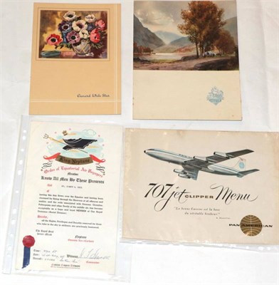 Lot 133 - Cunard Paperwork Queen Mary Menu 18th March 1950, RMS Parthis Luncheon 4th May 1950 and...