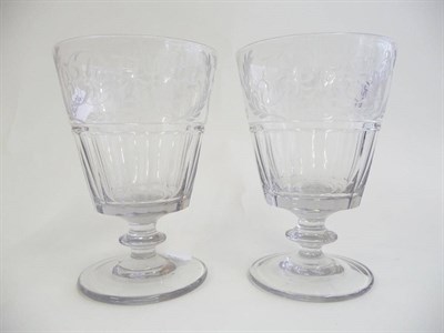 Lot 14 - A Pair of Rummers, circa 1840, each with bucket bowl panelled to the base, engraved with...