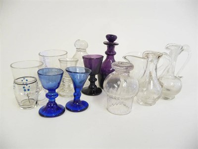 Lot 15 - A Purple Glass Miniature Decanter and Stopper, and Wine Glass en suite, early 19th century, the...