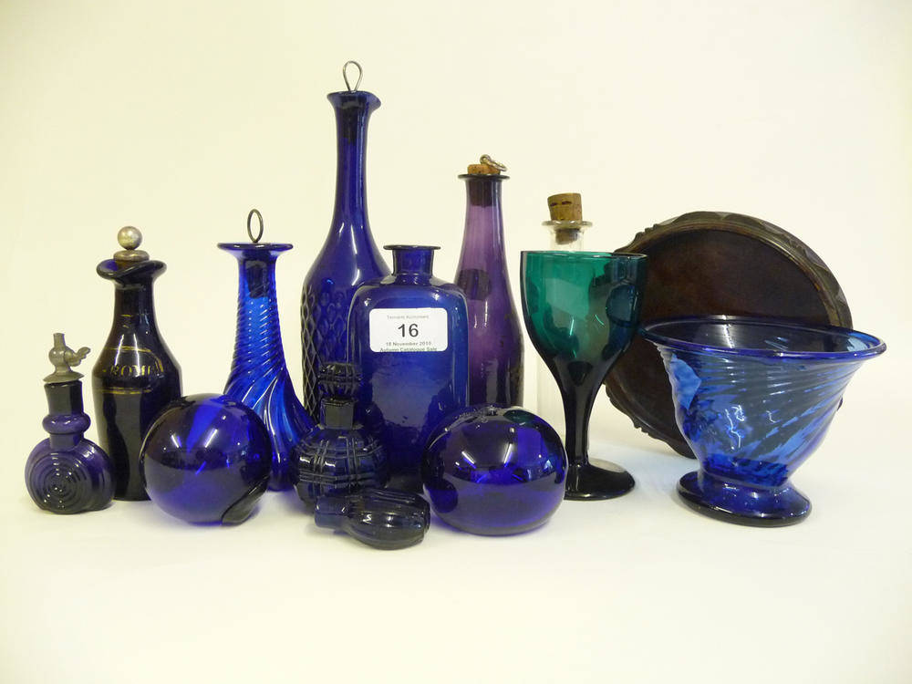 Lot 16 - A Group of  Eleven Blue and Purple Glass Items, mainly circa 1790-1860, briefly including a...