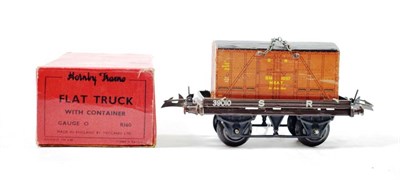 Lot 279 - Hornby O Gauge Flat Truck With Container SR post war version with Meat Container with date...