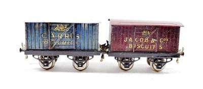 Lot 284 - Hornby O Gauge Private Owners Vans Carr's Biscuits and Jacob & Co. Biscuits (both F)