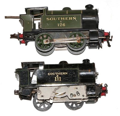 Lot 287 - Hornby O Gauge Two C/w 0-4-0T Southern Locomotives E126 green (G) and E111 black (F-P) (2)