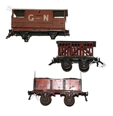 Lot 304 - Bing Gauge 1 Two Wagons Cattle wagon and 10000kg Coal wagon (both F-G) together with a Carette...