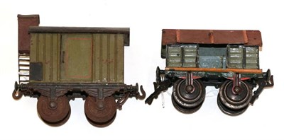 Lot 308 - Marklin Gauge 1 Two Wagons (i) Four plank wagon with hinged cover (G, lacks one side door) (ii)...