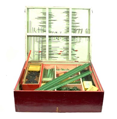 Lot 335 - Meccano A Collection Of Post-War Red/Green Parts and other item in fitted wooden box (generally G)