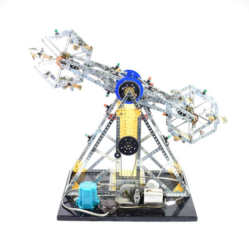 Lot 340 - Meccano Factory Built 1970s Display Model Fairground Twin Rota Wheel on wooden base with...