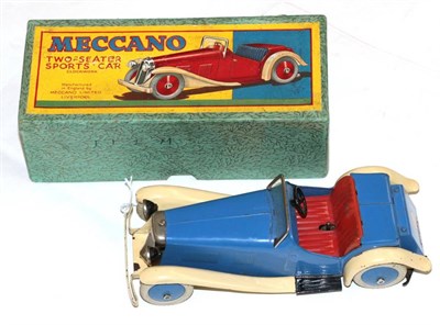 Lot 344 - Meccano Non-Constructor Two Seater Sports Car blue/cream with red seats, in original box with...