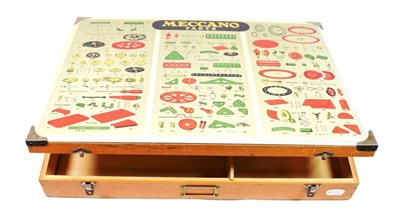 Lot 345 - Meccano Shop Counter Spare Parts Hinged Box (1950's) with reproduction illustrated parts legend...