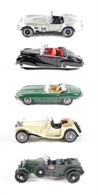 Lot 371 - Franklin Mint British Cars 1961 E-type Jaguar, Shelby Cobra 427 S/C, 1938 Jaguar SS100, 1947...