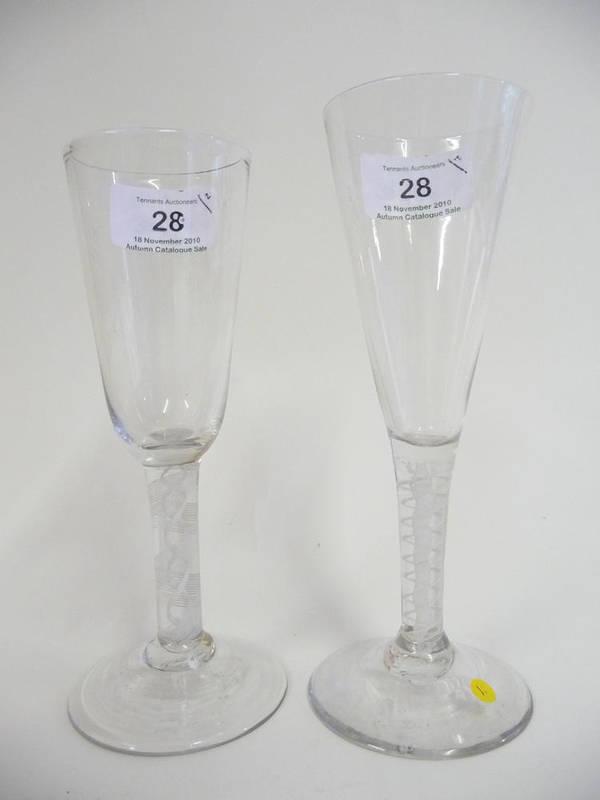 Lot 28 - A Trumpet Ale Glass, circa 1765, on a double series opaque twist stem comprising a pair of...