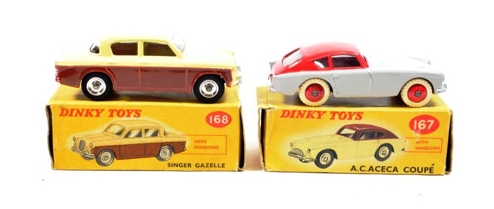 Lot 423 - Dinky Cars 167 A C Aceca grey/red with red cast hubs (G-E box G-F) 168 Singer Gazelle (E box G) (2)