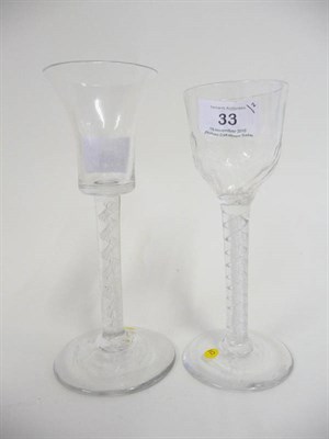 Lot 33 - A Wine Glass, circa 1760, the ogee bowl with basal wrythen fluting, on a double series air...