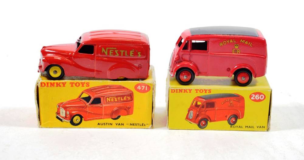 Lot 431 - Dinky Light Commercials 260 Royal Mail van (E box G) and 471 Austin van Nestles (E box G-F) (2)