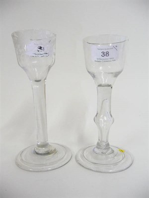 Lot 38 - A Balustroid Wine Glass, circa 1740, the plain ogee bowl upon a large-teared centre-knopped...