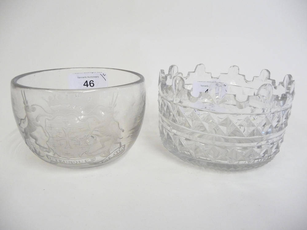 Lot 46 - An Armorial Glass Finger Bowl, 18th century, of semi-ovoid form engraved with arms with an...