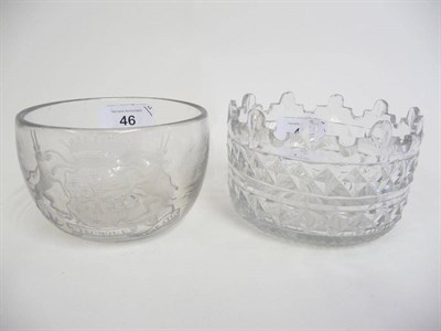 Lot 46 - An Armorial Glass Finger Bowl, 18th century, of semi-ovoid form engraved with arms with an...