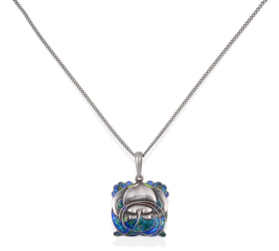 Lot 2056 - An Art Nouveau Silver and Enamel Pendant on Chain, by William Hair Haseler, the pendant...