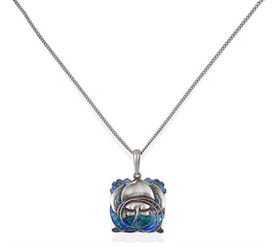 Lot 2056 - An Art Nouveau Silver and Enamel Pendant on Chain, by William Hair Haseler, the pendant...