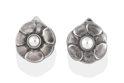 Lot 2057 - A Pair of Earrings, by Georg Jensen, of floral form, numbered 36, measure 1.5cm in diameter,...