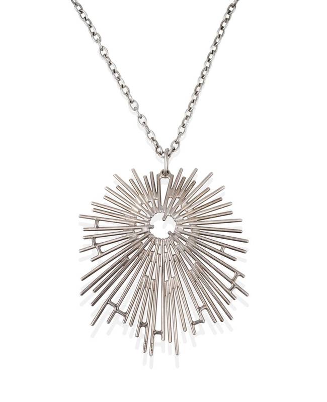 Lot 2067 - A Silver Pendant Necklace, by Bent Knudsen, as an abstract starburst, on a curb link chain, pendant