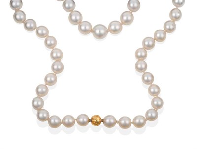 Lot 2102 - A Cultured South Sea Pearl Necklace, graduated cultured pearls knotted to a ball clasp, length 51cm