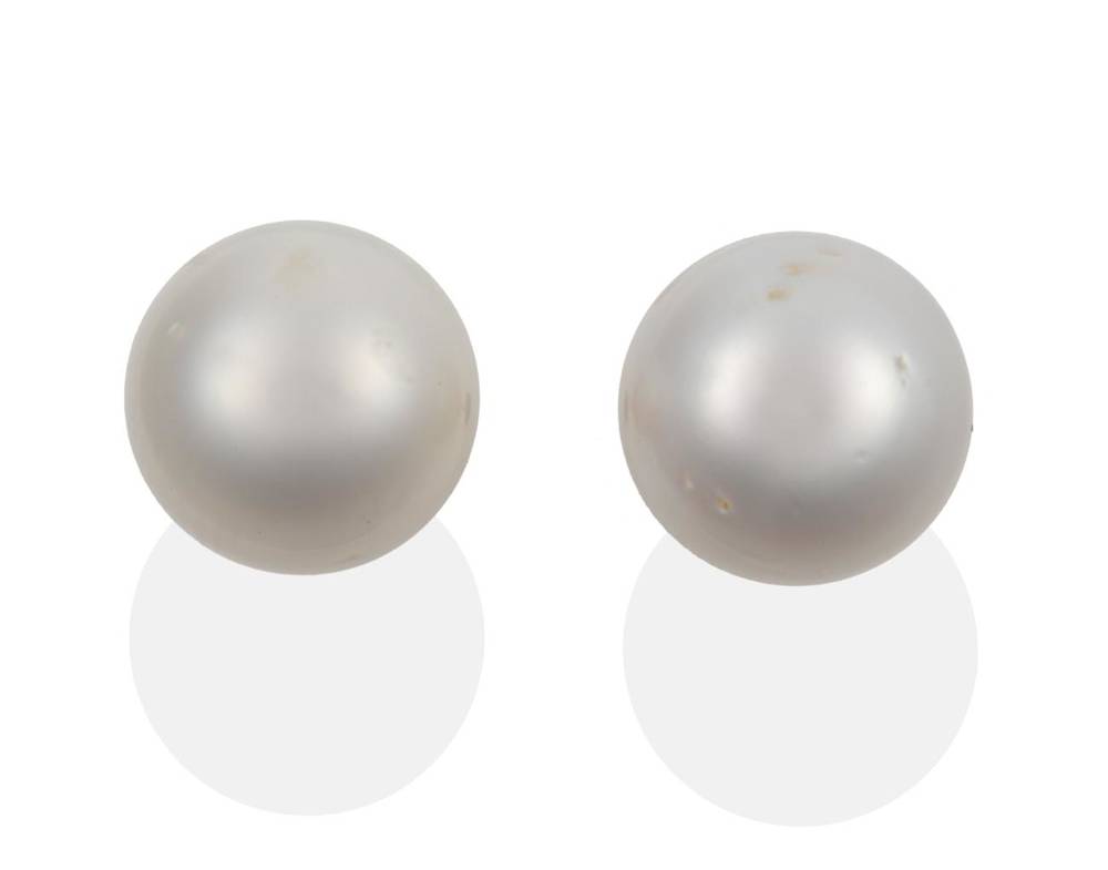 Lot 2103 - A Pair of Cultured South Sea Pearl Earrings, 13mm in diameter, with post fittings see illustration