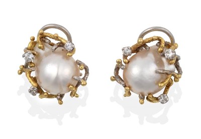 Lot 2105 - A Pair of 18 Carat Gold Cultured Pearl and Diamond Earrings, attributed to Charles de Temple,...