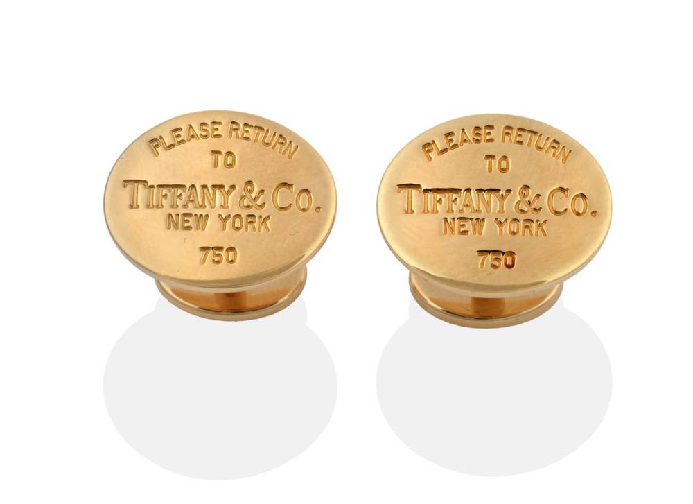 Lot 2109 - A Pair of 18 Carat Gold Cufflinks, by Tiffany & Co., oval plaques engraved with 'PLEASE RETURN...