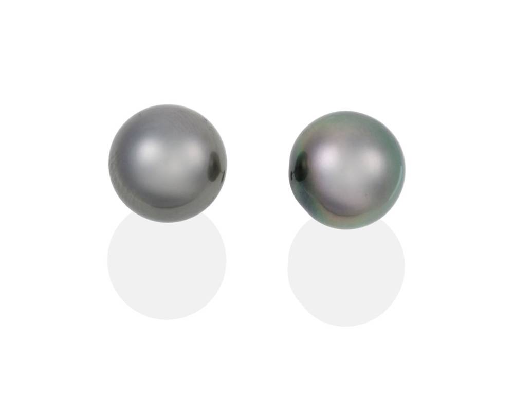 Lot 2115 - A Pair of Tahitian Pearl Earrings, 12mm in diameter, with post fittings see illustration