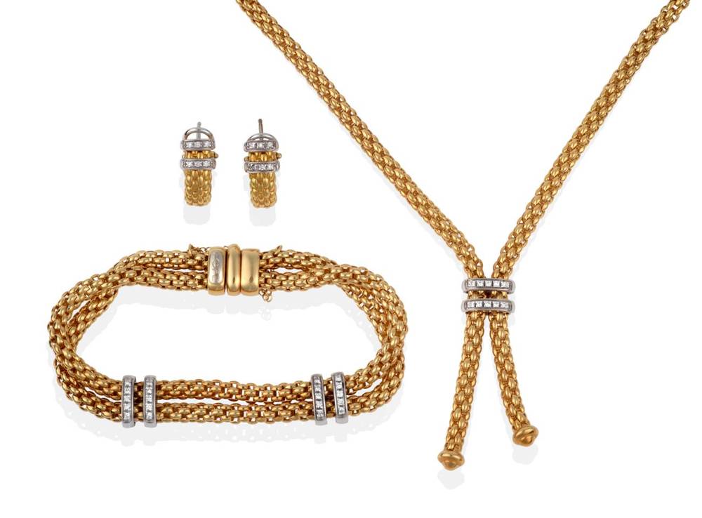 Lot 2136 - A Diamond Set 'Maori' Necklace, Bracelet and Earring Suite, by Fope, the rope link necklace to...
