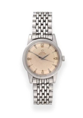 Lot 2166 - A Stainless Steel Automatic Centre Seconds Wristwatch, signed Omega, model: Seamaster, ref: 2577-6