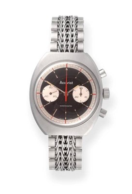 Lot 2167 - A Stainless Steel Chronograph Wristwatch, signed Accurist, model: Schockmaster, circa 1970,...