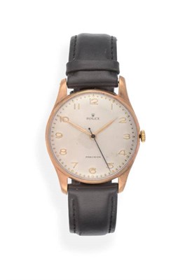 Lot 2175 - A 9ct Gold Centre Seconds Wristwatch, signed Rolex, Precision, circa 1960, lever movement...