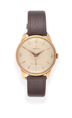 Lot 2176 - An 18ct Gold Wristwatch, signed Zenith, circa 1960, (calibre 40T) lever movement signed and...