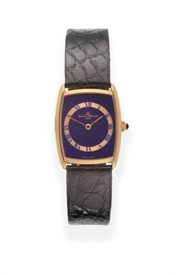 Lot 2195 - An 18ct Gold Tonneau Shaped Wristwatch, signed Baume & Mercier, Geneve, circa 1983, (calibre...