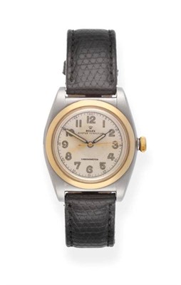 Lot 2201 - A Steel and Gold Bubbleback Automatic Centre Seconds Wristwatch, signed Rolex, Oyster Perpetual...