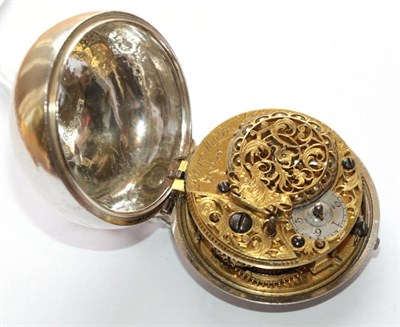 Lot 2204 - A Silver Pair Cased Verge Champleve Dial Pocket Watch, signed Peter Moore, London, 1756, gilt fusee