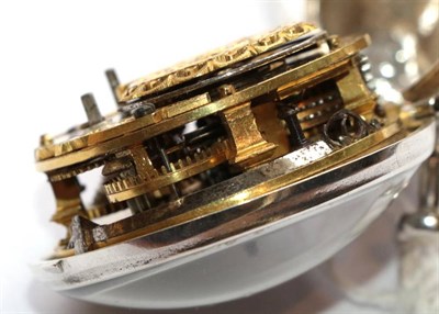 Lot 2204 - A Silver Pair Cased Verge Champleve Dial Pocket Watch, signed Peter Moore, London, 1756, gilt fusee