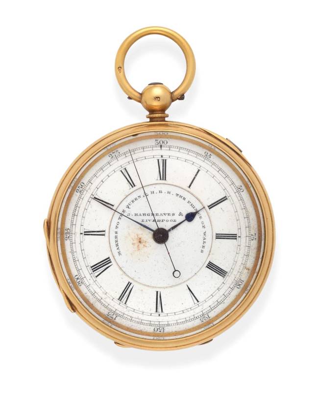 Lot 2206 - An 18ct Gold Chronograph Pocket Watch, signed J Hargreaves & Co, Liverpool, 1886, lever...